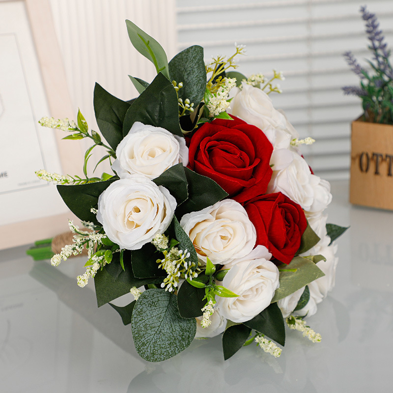 27cm*24cm Artificial Rose Wedding  Bouquet Artificial Rose Hand Tied Bouquet For Wedding