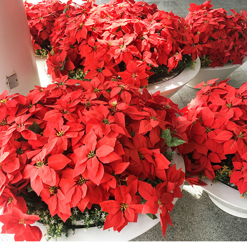 4-9 Heads Artificial Poinsettia Christmas Flowers Christmas Poinsettia Decoration