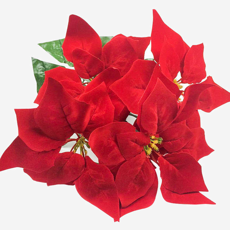 4-9 Heads Artificial Poinsettia Christmas Flowers Christmas Poinsettia Decoration