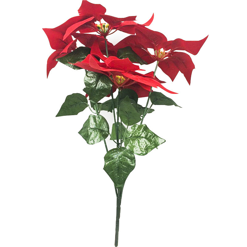 4-9 Heads Artificial Poinsettia Christmas Flowers Christmas Poinsettia Decoration