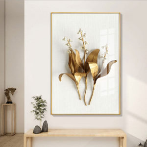 Light luxury Golden Flower Painting Wall Art for Home Decor Set Golden Leaf Rectangular Hanging Wall Art Set