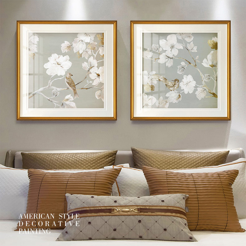 American Wall Art Decor Painting Magnolia Flower and Bird Wall Art Set