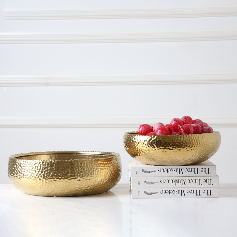 Home deco large luxury gold printed salad fruit serving ceramic porcelain pottery plate bowls