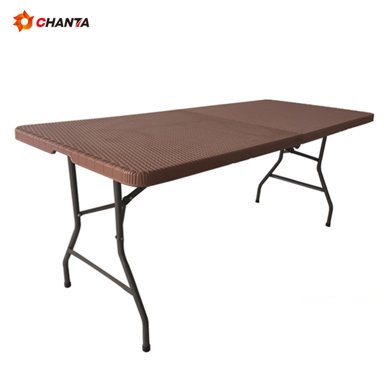 rectangle Plastic trestle folding table with stable HDPE top and strong table leg plastic folding tablesby best choice