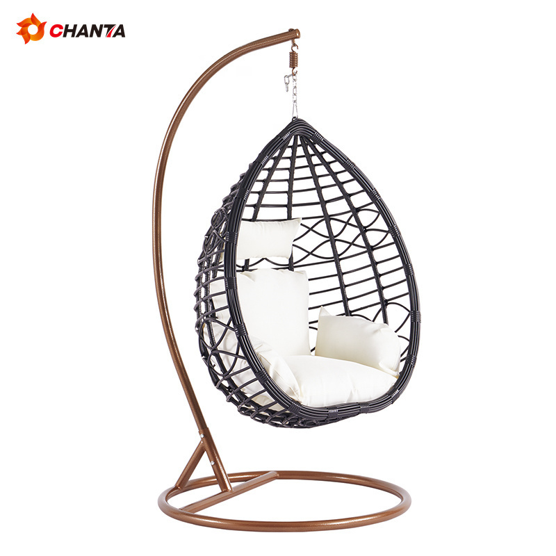 Quality Goods pe wicker flower design rattan single hanging chairs patio swings outdoor swing chair