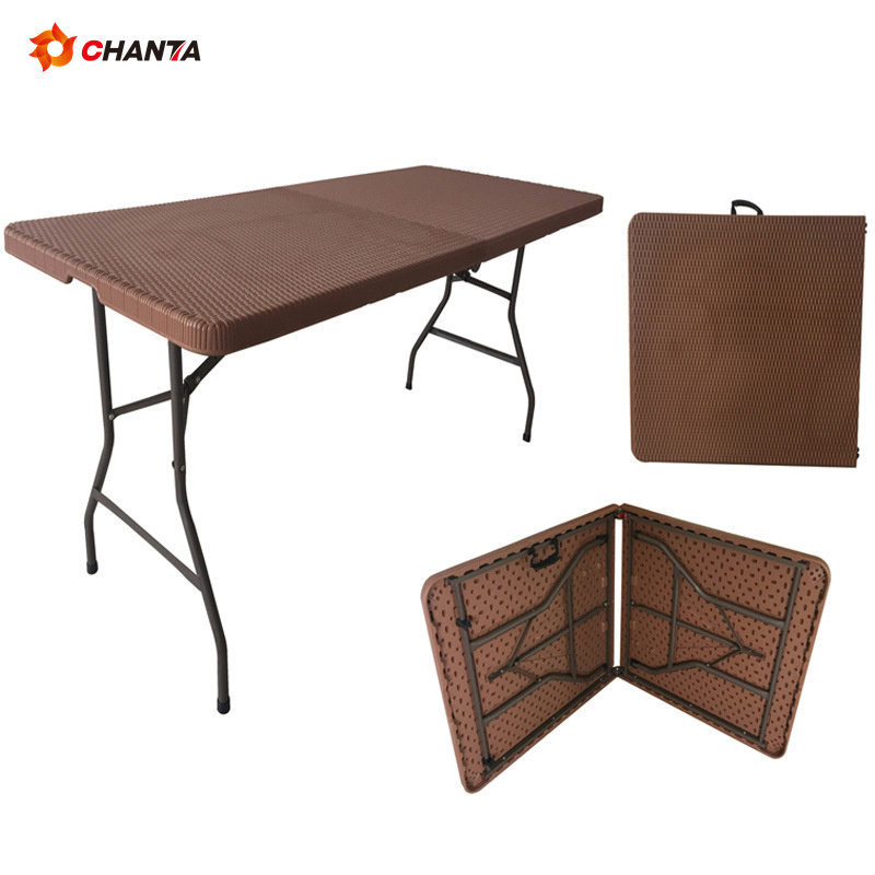 rectangle Plastic trestle folding table with stable HDPE top and strong table leg plastic folding tablesby best choice