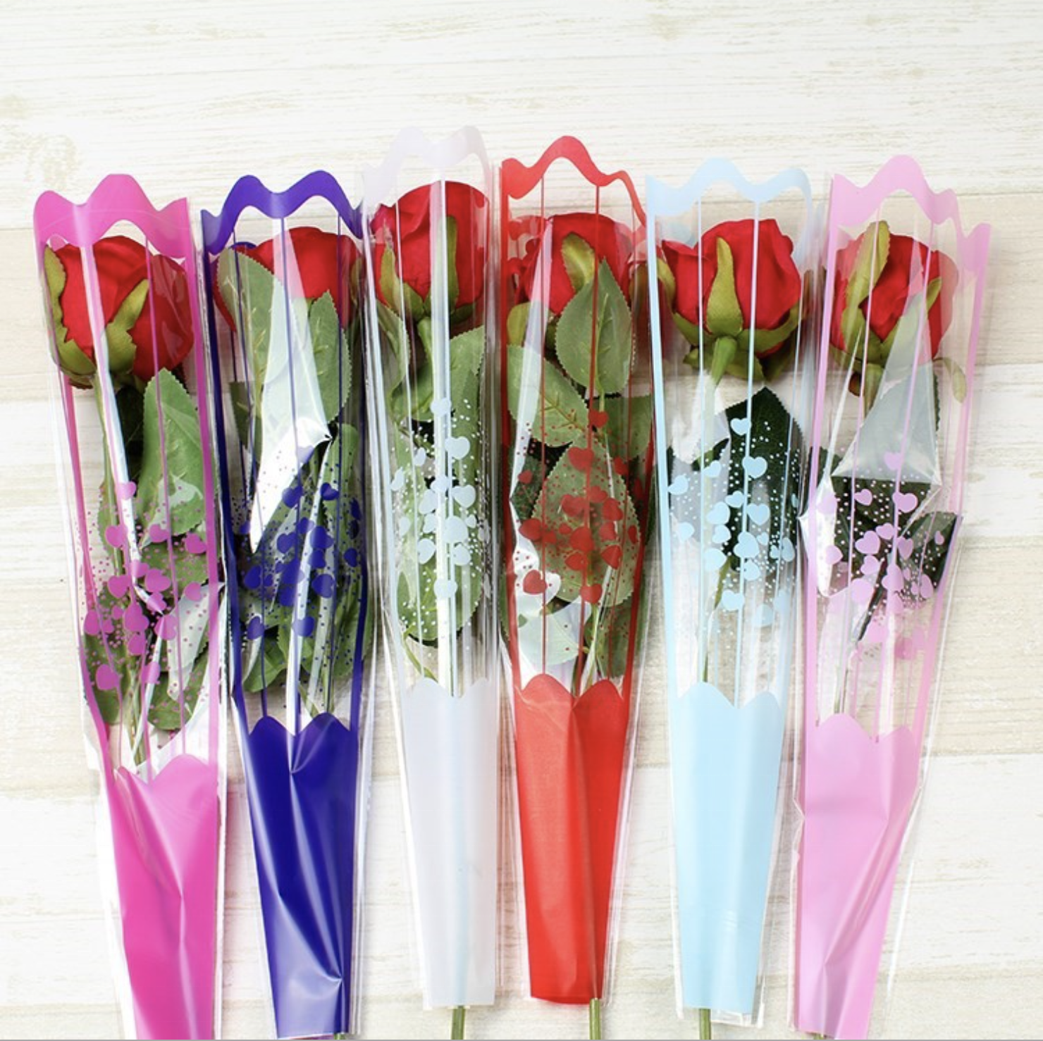 Hot Selling Stocks Single Rose Flower Opp Cellophane Plastic Wrapping Film Packing Bag Bouquet Gift Flower Wrapping Sleeve