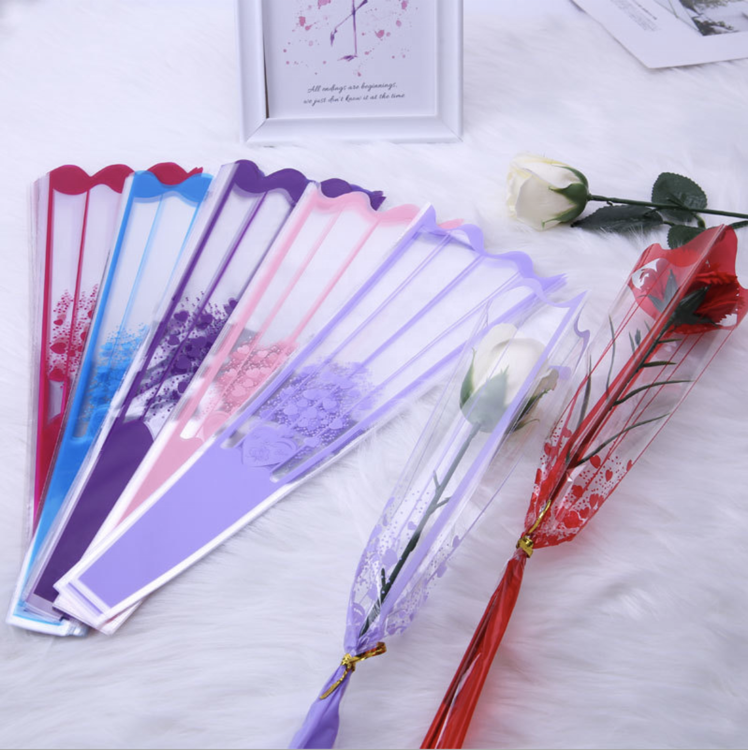 Hot Selling Stocks Single Rose Flower Opp Cellophane Plastic Wrapping Film Packing Bag Bouquet Gift Flower Wrapping Sleeve