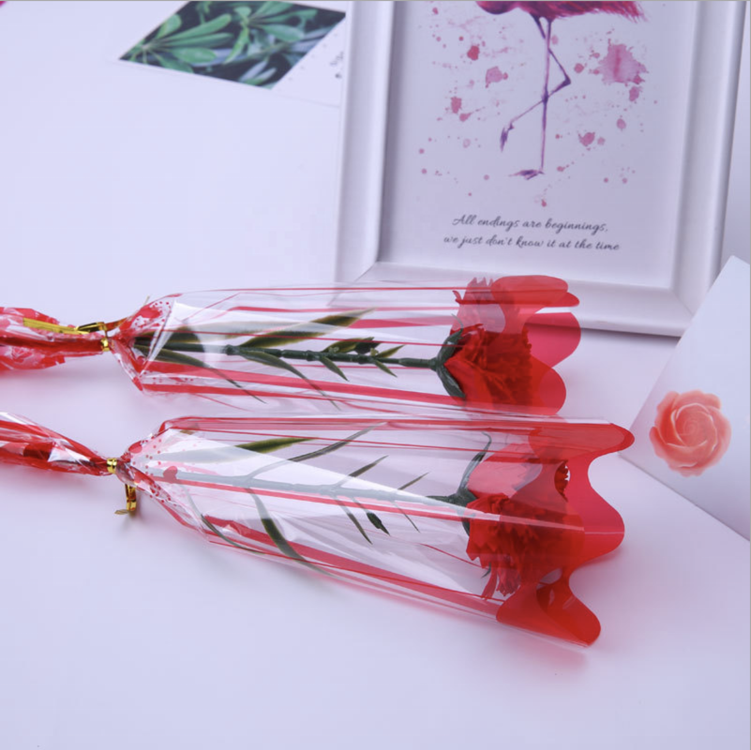 Hot Selling Stocks Single Rose Flower Opp Cellophane Plastic Wrapping Film Packing Bag Bouquet Gift Flower Wrapping Sleeve