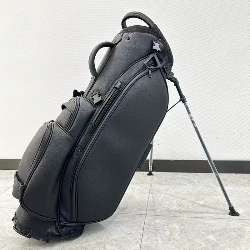 Hot sale black PU Leather golf bag Custom logo stand attachment Portable embroidery Golf stand Bag for men