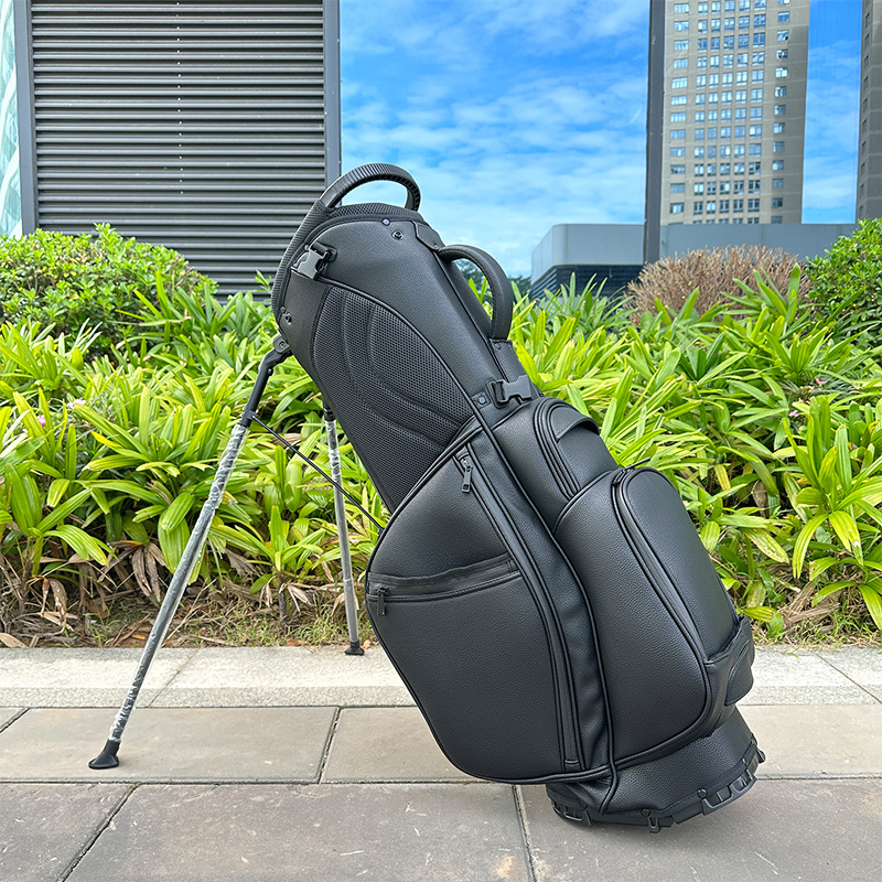 Hot sale black PU Leather golf bag Custom logo stand attachment Portable embroidery Golf stand Bag for men