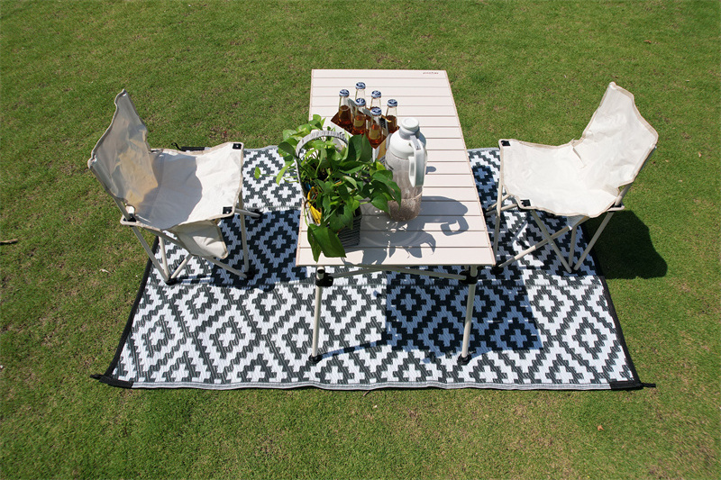 4x6FT Gray&White Multipurpose Foldable Picnic mat RV Outdoor Rugs for Camping UV and Weather Resistant Patio Carpet