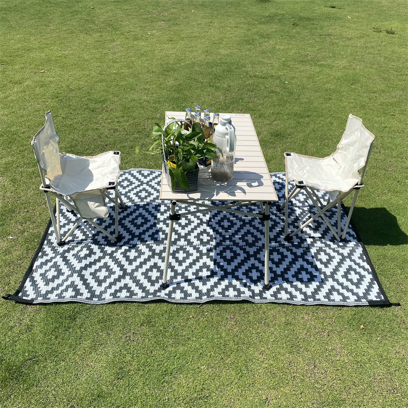 4x6FT Gray&White Multipurpose Foldable Picnic mat RV Outdoor Rugs for Camping UV and Weather Resistant Patio Carpet