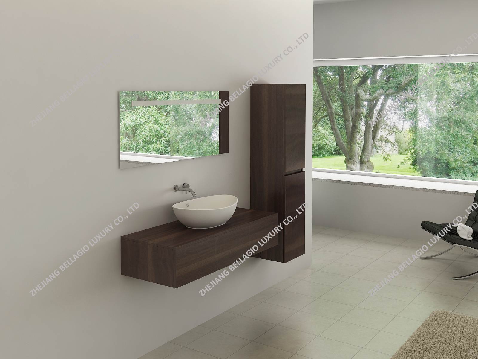 BELLAGIO Modern design cabinet,  Dark wood color bathroom furniture,wall mounted vanity