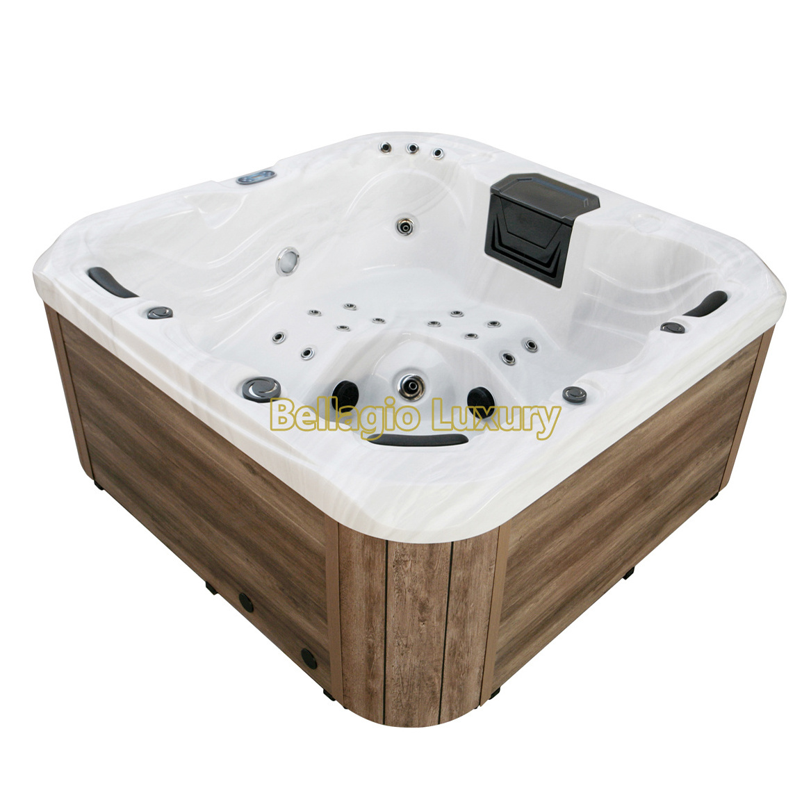 BELLAGIO Modern Freestanding Hot Tub with Brown Cabinet CE Certified Balboa Control System for Outdoor and Bath Use