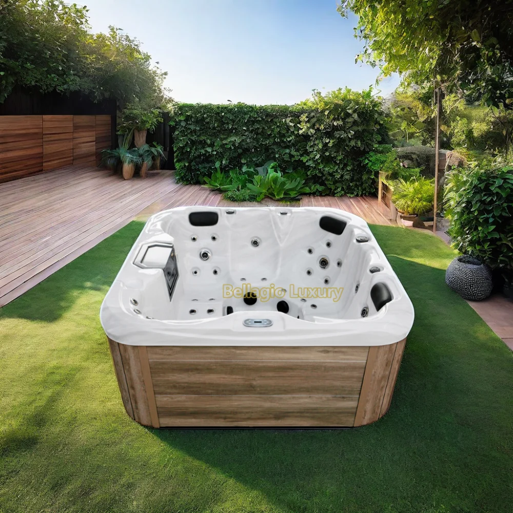 BELLAGIO Modern Freestanding Hot Tub with Brown Cabinet CE Certified Balboa Control System for Outdoor and Bath Use