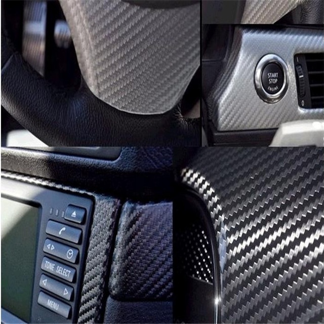 Self Adhesive PVC Material Car Decoration Air Release Black 3D Carbon Fiber Vinyl Film Wrapping Film