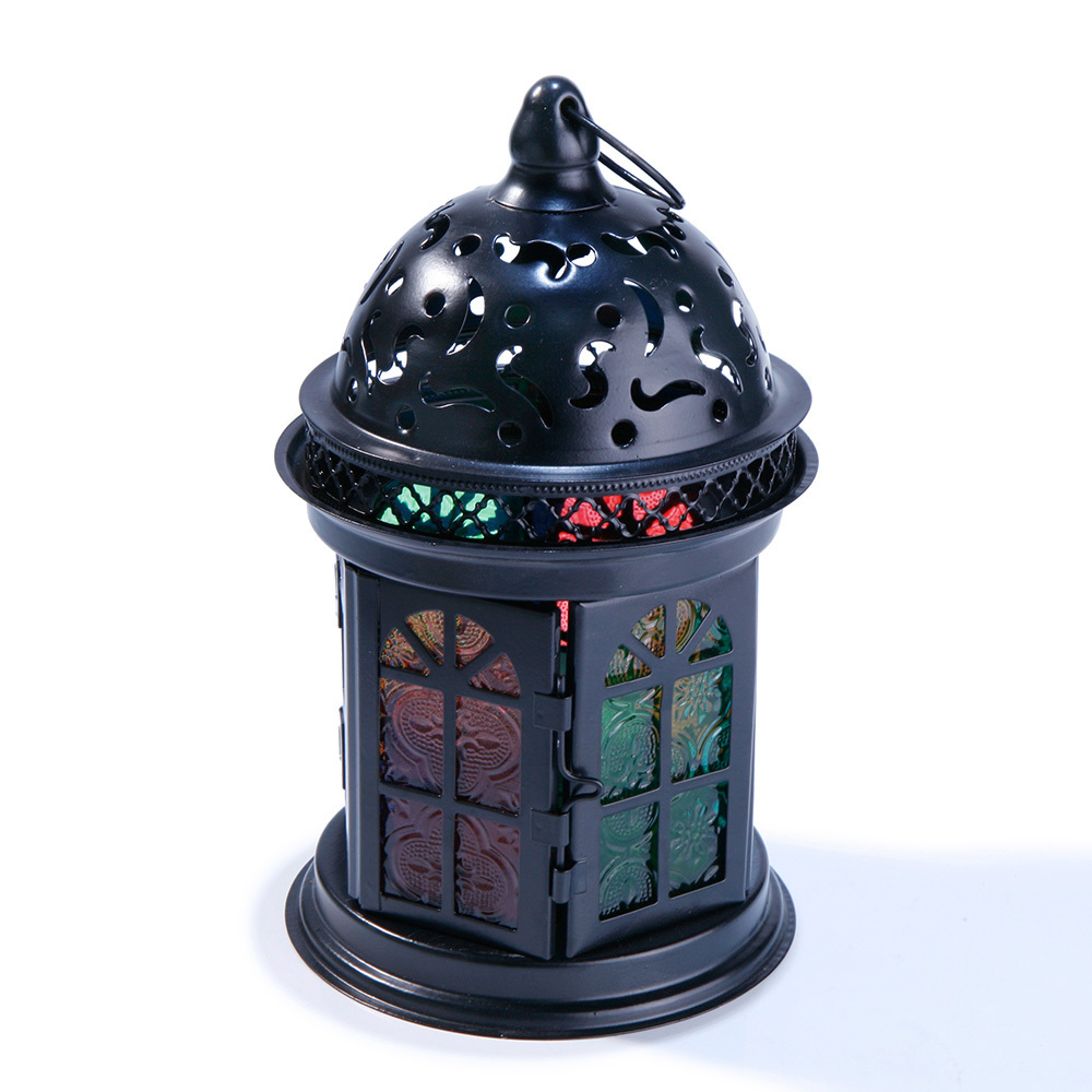 Wholesale Black Moon and Star Ramadan Lamp Eid Moroccan Custom Metal Wind Lamp Lantern