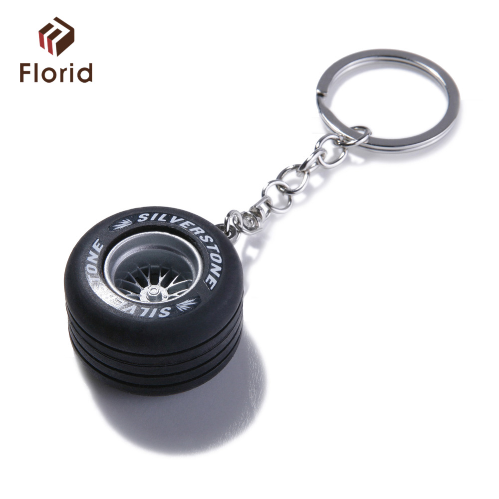 Metal Carriage Wheel Keychains 3D Rubber Key Chain Vehicle Wheel Key Chains Promotion Soft PVC Car Tire Keychain