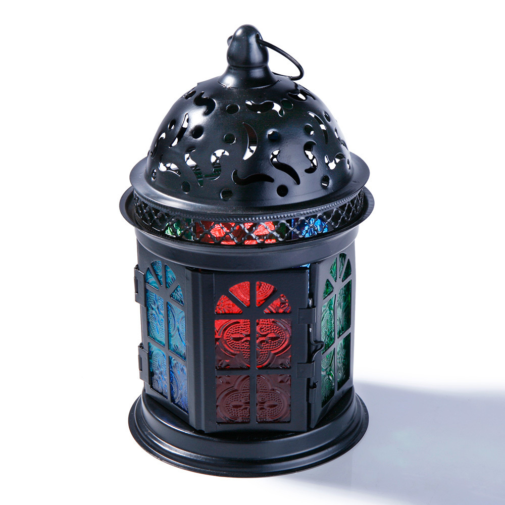 Wholesale Black Moon and Star Ramadan Lamp Eid Moroccan Custom Metal Wind Lamp Lantern