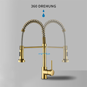 Gold 304 Stainless Steel kitchen taps Pull Out pull down Kitchen Mixer Sink Faucets With Sprayer