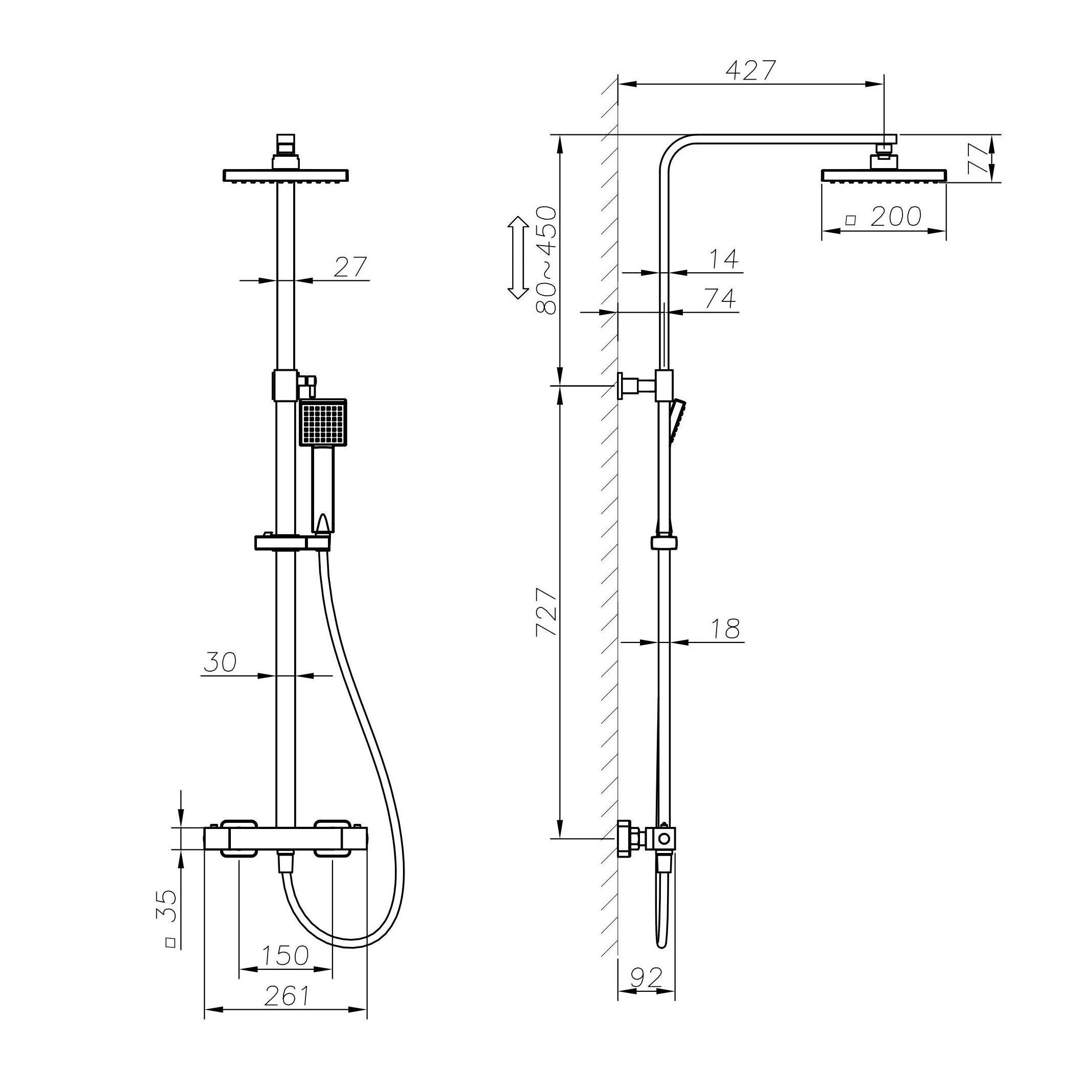 Luxury Chromed Bathroom Rain Head Thermostatic Faucet  Shower Column Set