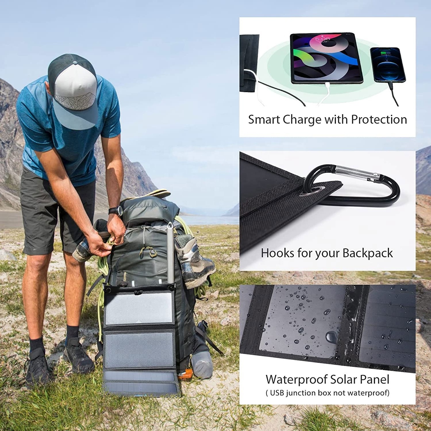 28W Waterproof Mini Portable Solar Panel Sunpower Monocrystalline USB Type C DC Output Foldable Solar Panel for Solar Generator