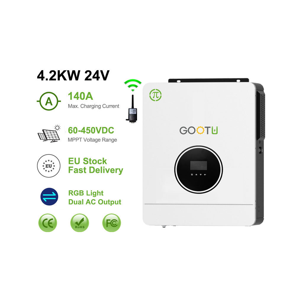 GOOTU 24V Single Phase Hybrid Solar Inverter 4.2KW Wide PV Input 60-450VDC 12V DC TO AC 230V Solar Inverter Converter