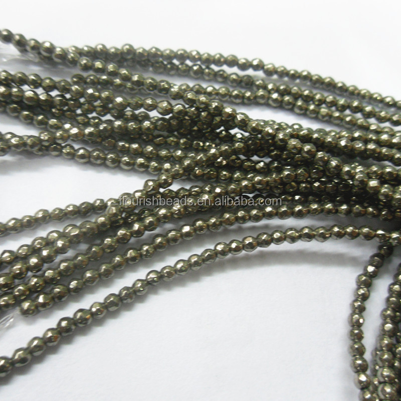 2mm~12mm Faceted Natural Pyrite Round Beads