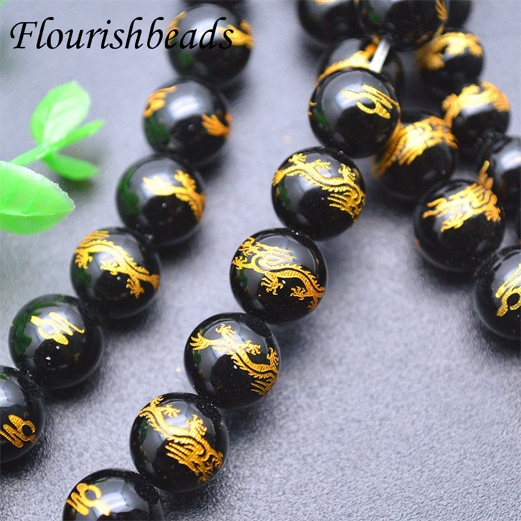 Wholesale Jewelry Natural Gemstone Carved Dragon Black Agate Stone Loose Beads for Bracelet Necklace Making