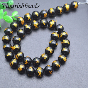 Wholesale Jewelry Natural Gemstone Carved Dragon Black Agate Stone Loose Beads for Bracelet Necklace Making