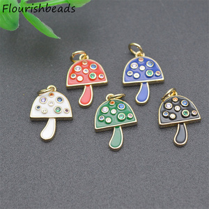 Unique Design Nickel Free Anti Fading Gold Plated Colorful CZ Pave Enamel Cute Mushroom Charms Pendants for Jewelry Making