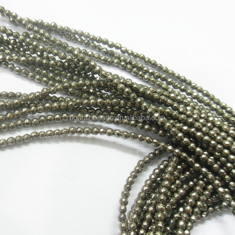 2mm~12mm Faceted Natural Pyrite Round Beads