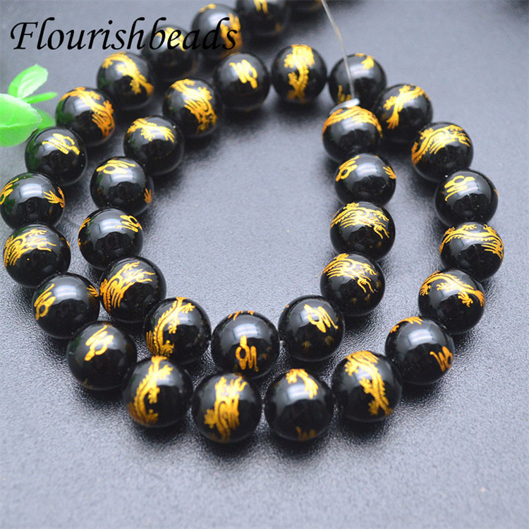 Wholesale Jewelry Natural Gemstone Carved Dragon Black Agate Stone Loose Beads for Bracelet Necklace Making