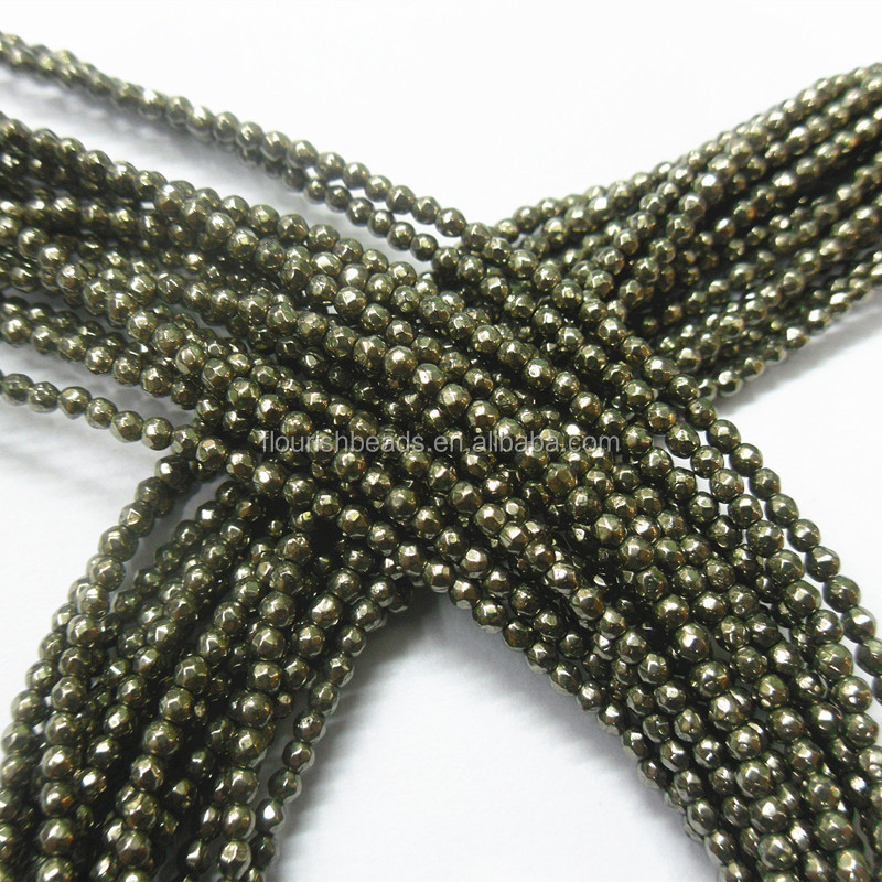 2mm~12mm Faceted Natural Pyrite Round Beads