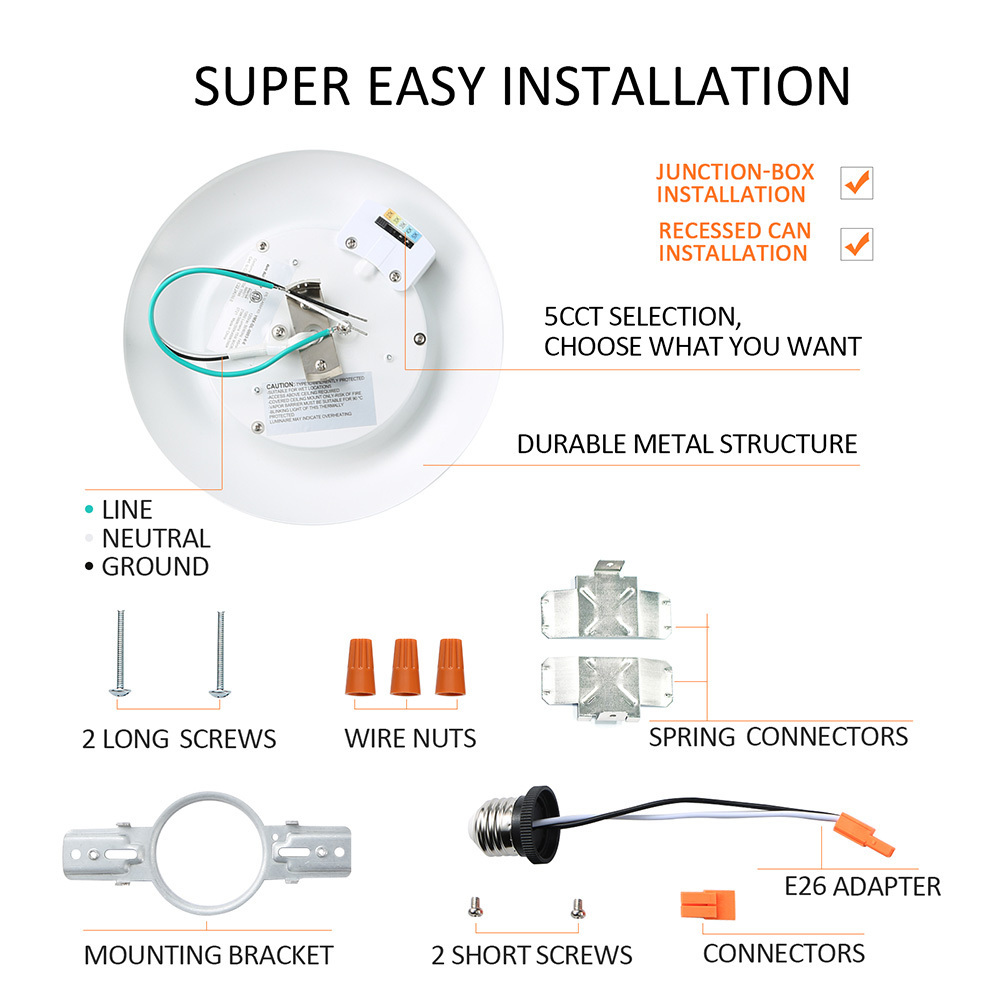 ETL110/120V line voltage 4 inch 6 inch led recessed can light  retrofit series led disk light