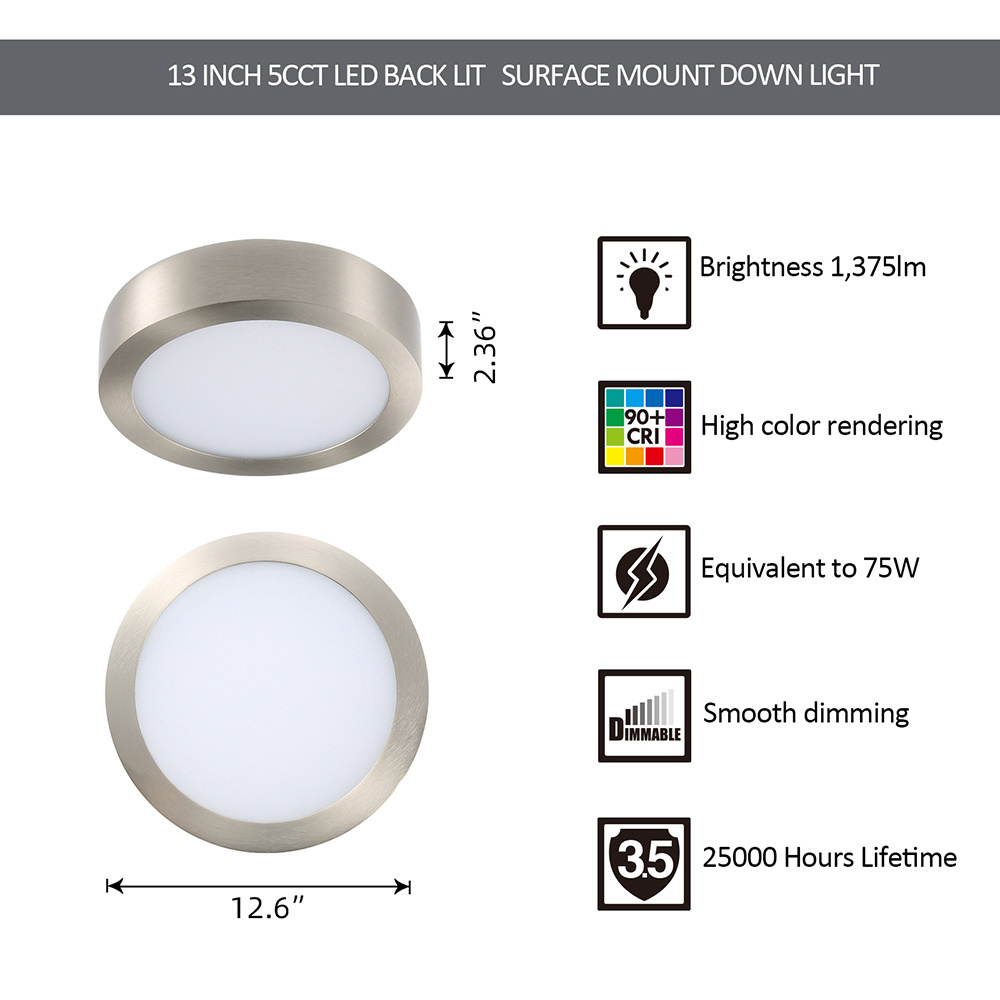 New Modern Home light 13 Inch LED flush mount light ceiling  Lamp CCT Adjustable light 2700-5000K