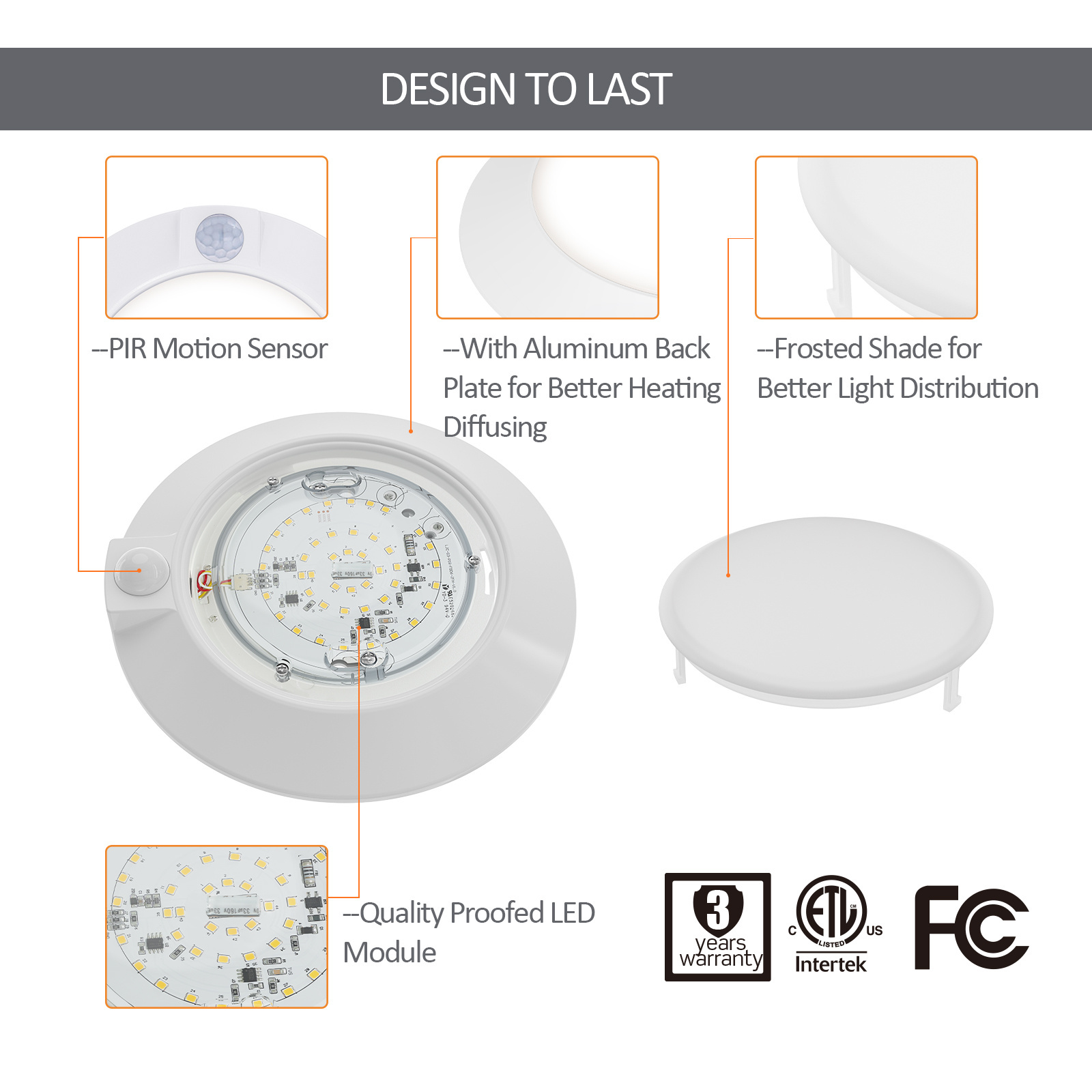 Energy Star & ETL Listed 4 6 Inch Dimmable Recessed Lighting 3000K Round LED Disk Light with Motion Sensor