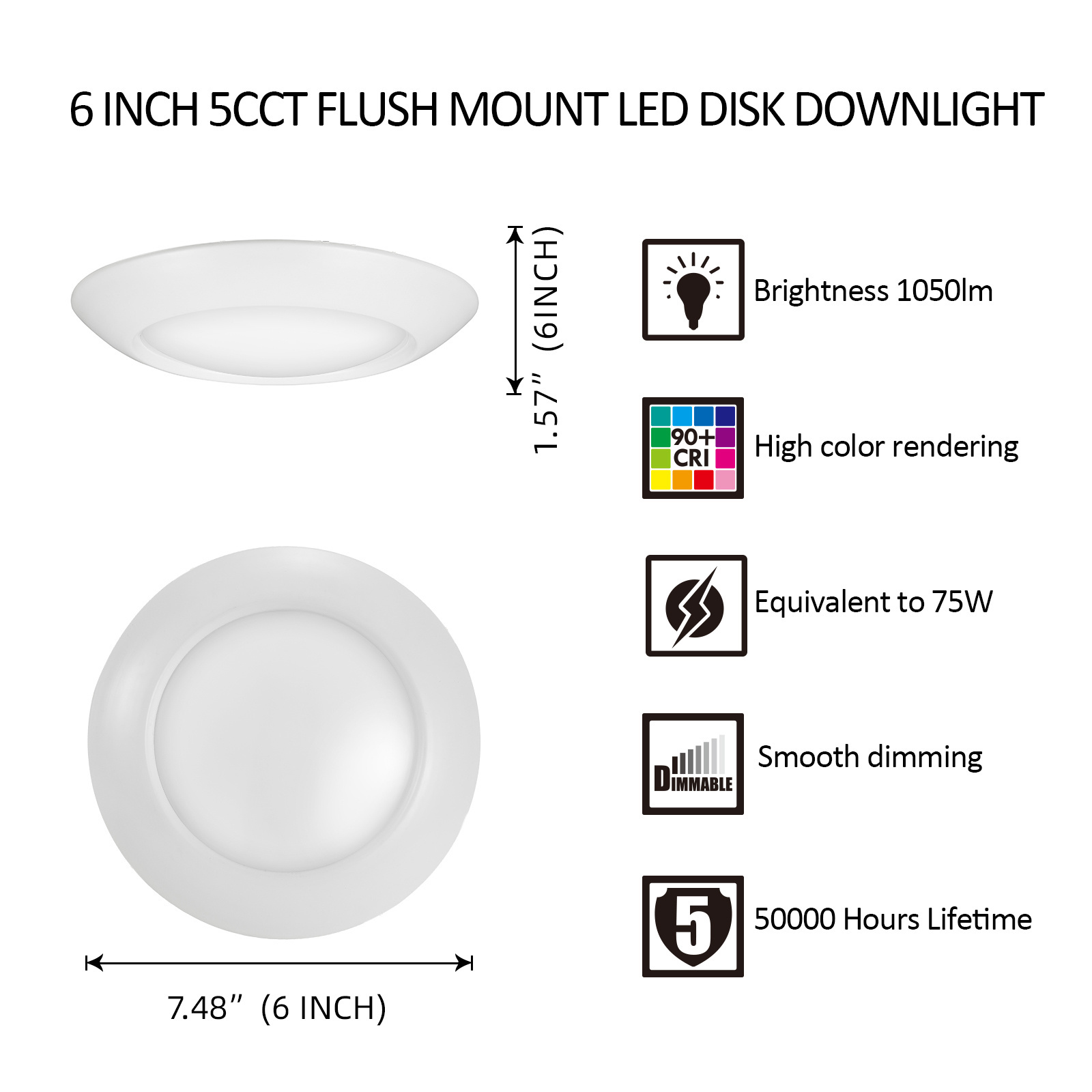 cETL Certificated High Quality 15w 6 inch 1050lm Ceiling Downlight Surface Mounted Led Disk Light