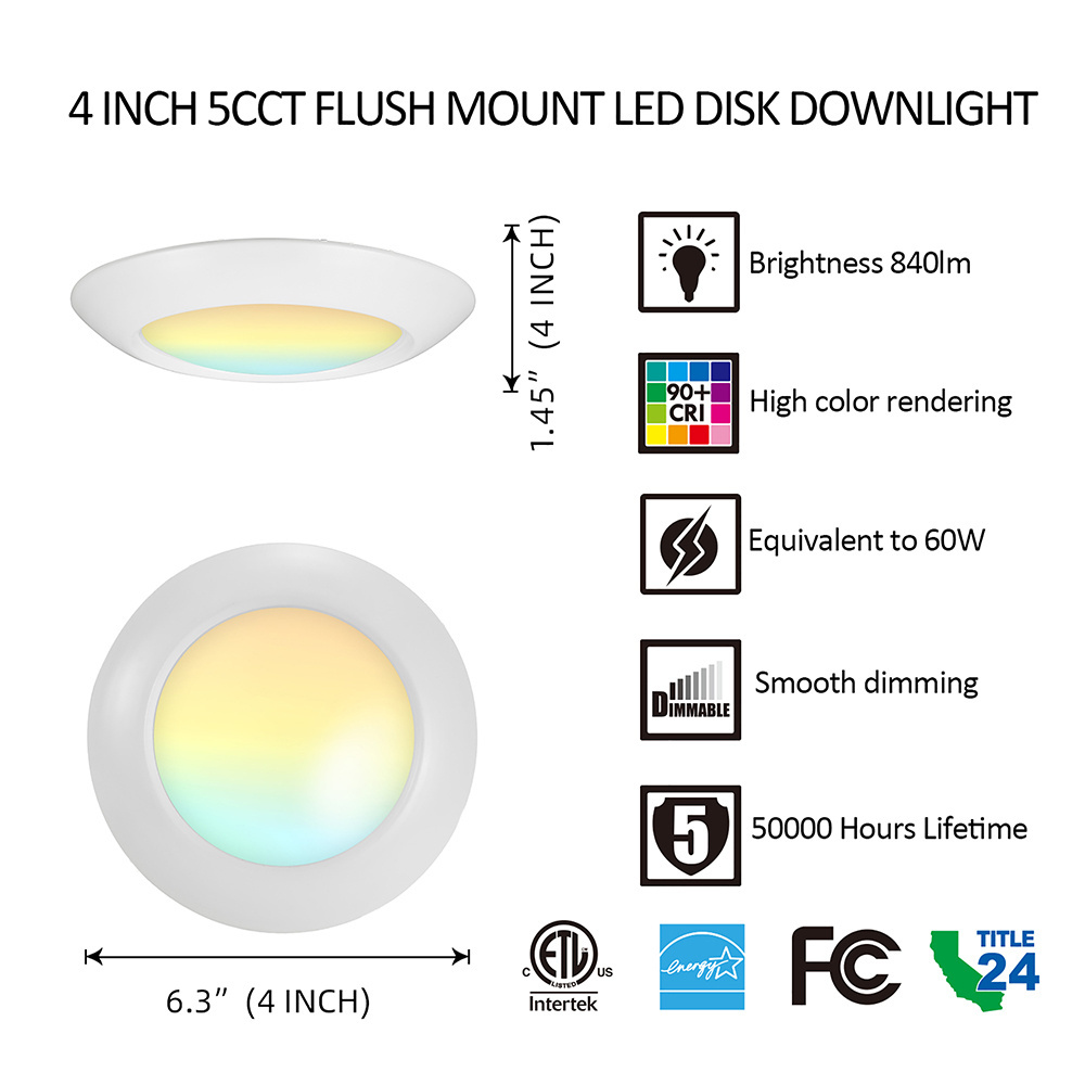 4inch 6 inch 8inch 10inch 12inch Flush Mount Disk Light ETL LED Light Recessed Retrofit Ceiling Fixture