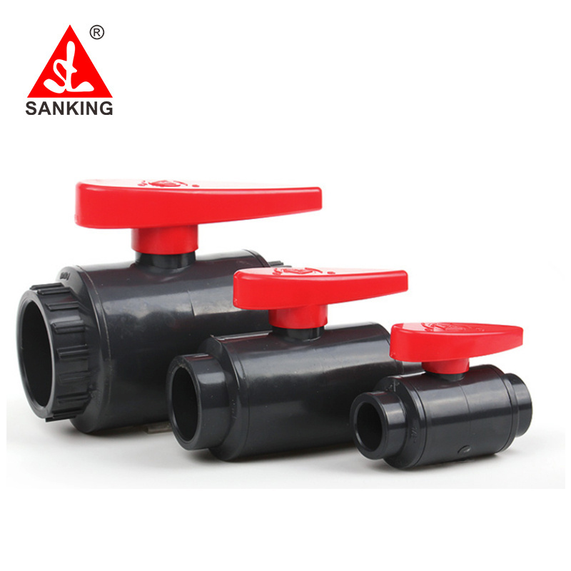 Sanking UPVC 20-63mm T Handle Compact Ball Valve  Plastic UPVC CPVC  PVC Ball Valve PVC Long Handle Ball Valve