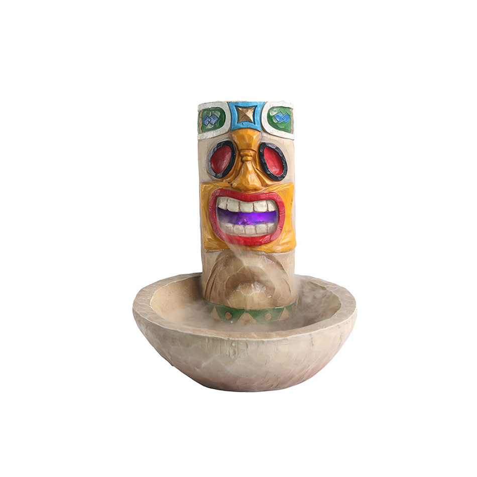 Tropical funny garden decor Indoor tiki theme fountain water feature mist fountain with fogger mister