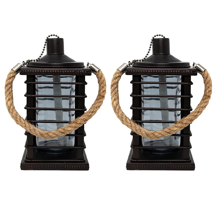 Torches Garden Table Tiki Torches  Black Metal Cage tabletop oil torch