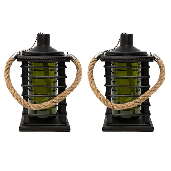 Torches Garden Table Tiki Torches  Black Metal Cage tabletop oil torch