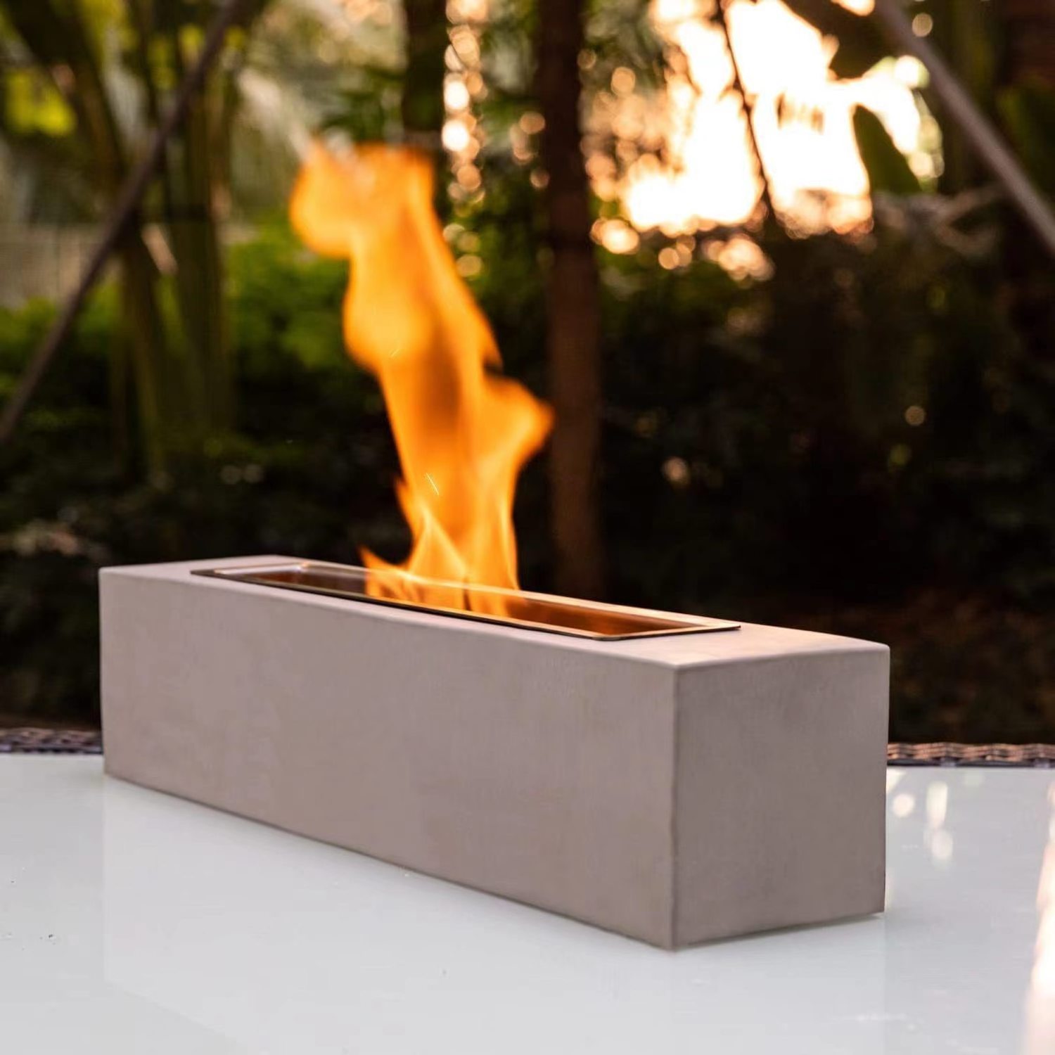 Tabletop Concrete Fire Pit with Roasting Sticks Mini Fireplace Indoor Campfire Outdoor Portable Rectangular Shape Firepits