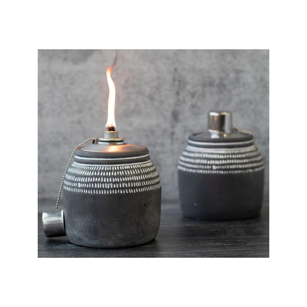 Set of 2 cement table oil lamp garden tiki torch  table torch  for garden decor & gift