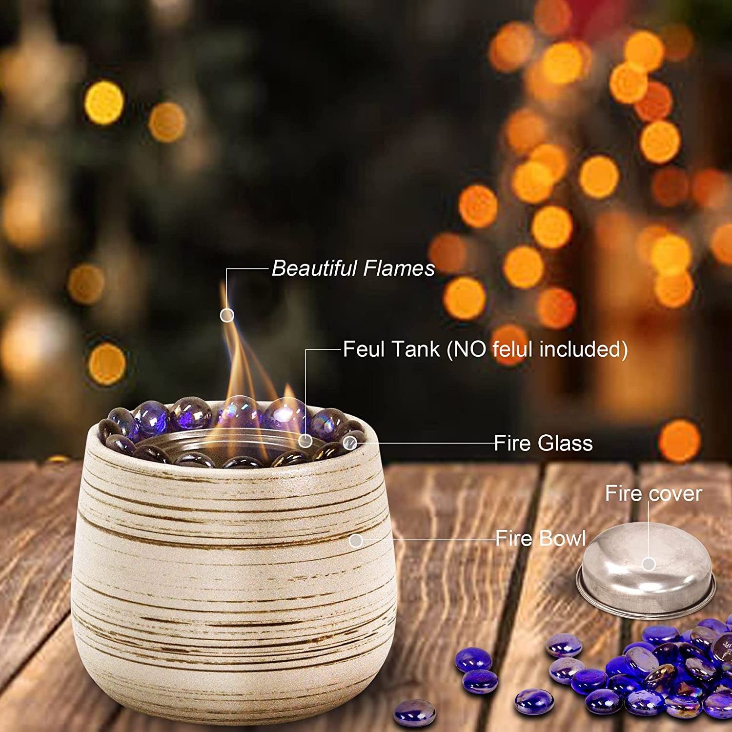 Tabletop Fire Pit Ceramic Fire Bowl, Small Alcohol Fireplace for Indoor and Outdoor