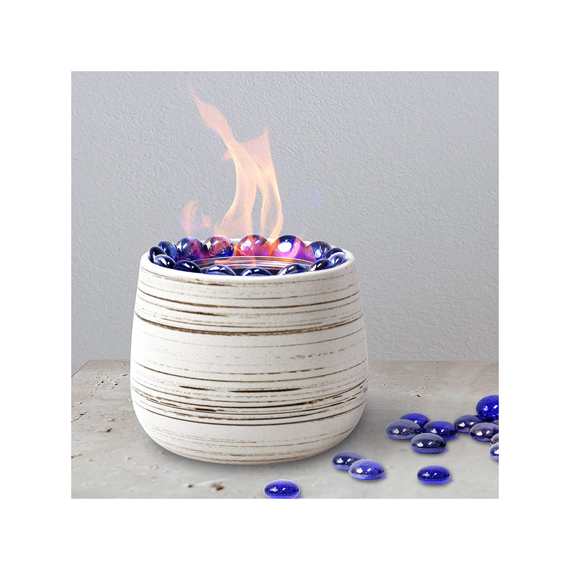 Tabletop Fire Pit Ceramic Fire Bowl, Small Alcohol Fireplace for Indoor and Outdoor