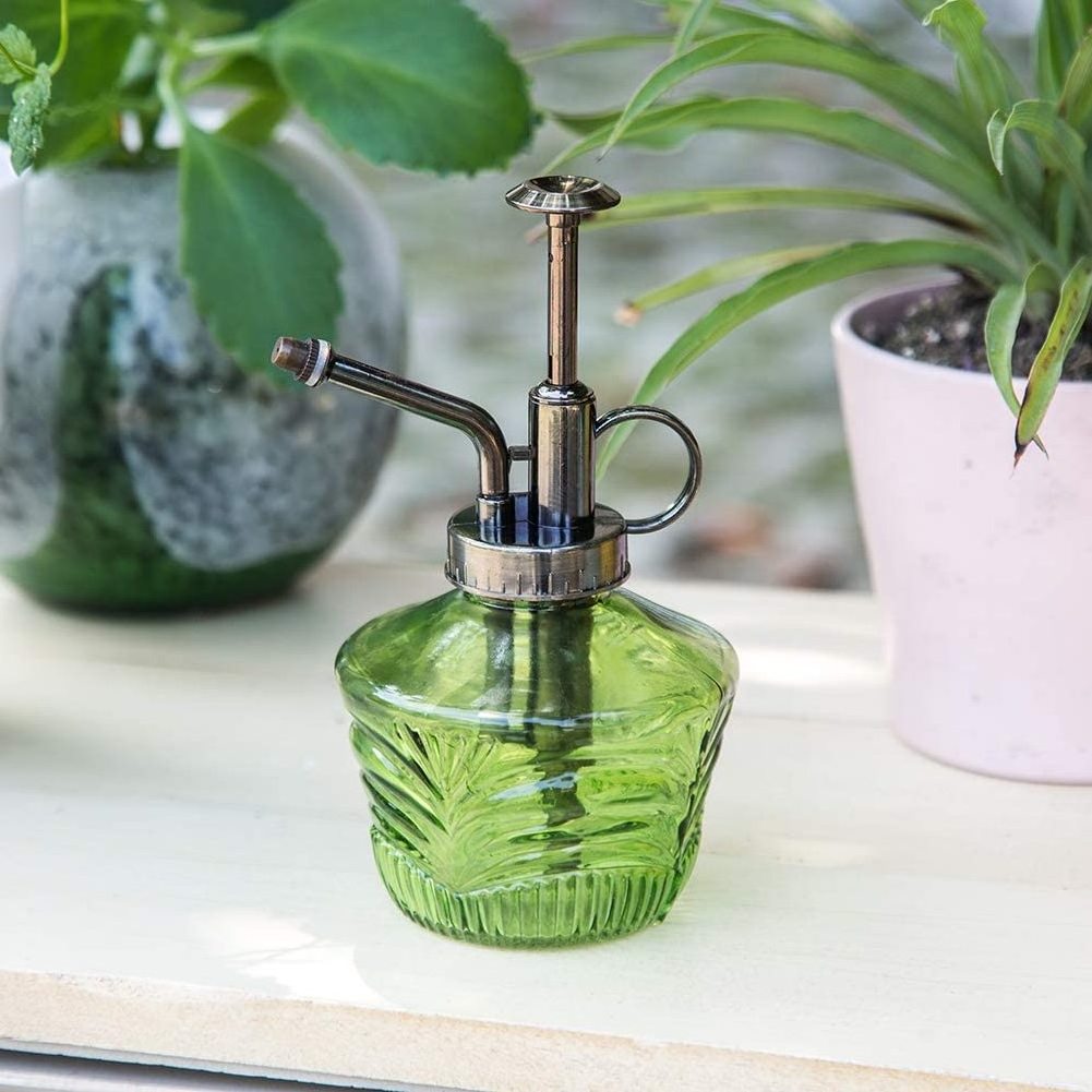 Glass Mini Watering Can Vintage Plant Mister Water Spray Bottle Self Watering Globe with Terracotta Spikes