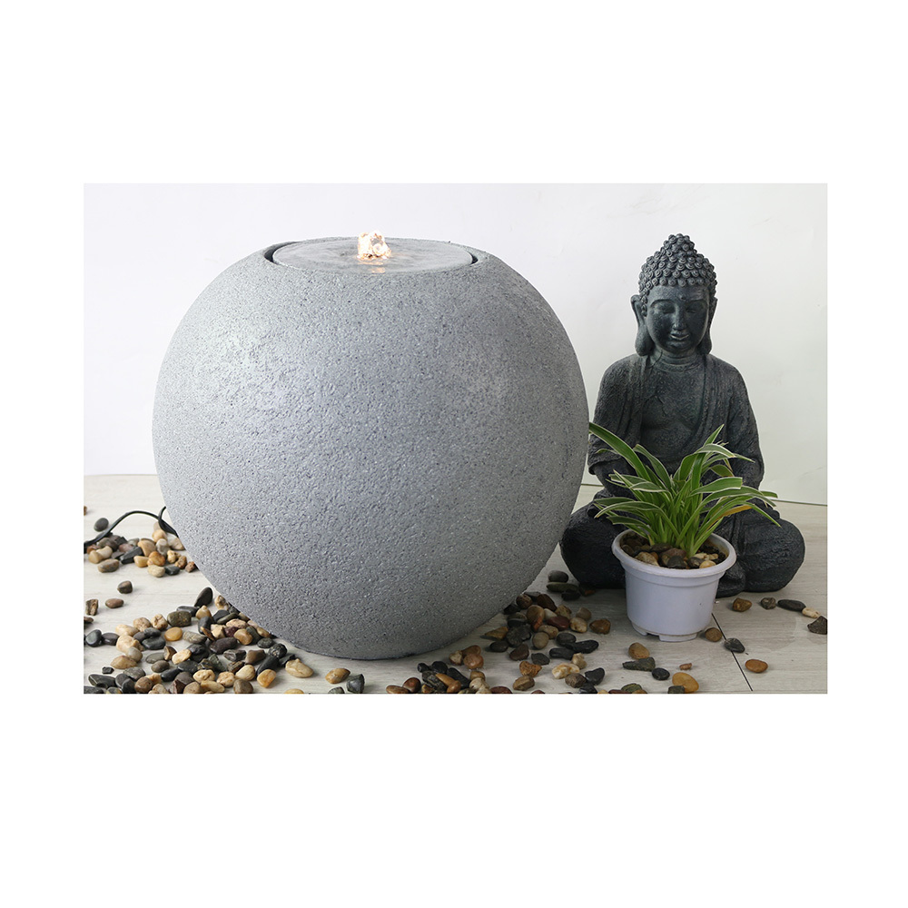 indoor outdoor decor simple self-contained resin large sphere water feature solar garden fountains with lights